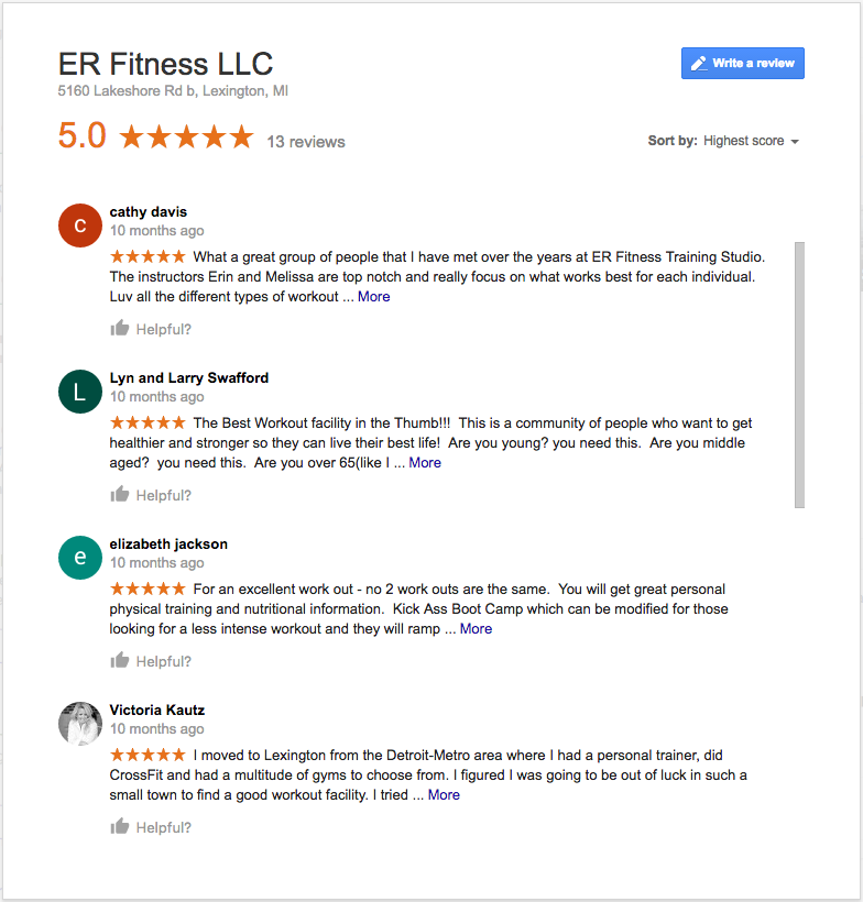 ER Fitness small business reviews on Google My Business