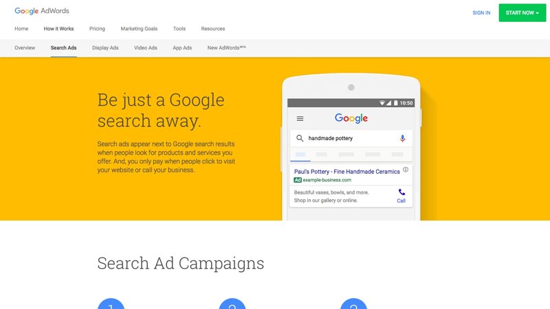 Screenshot of Google Adwords ppc advertising platform for small business.