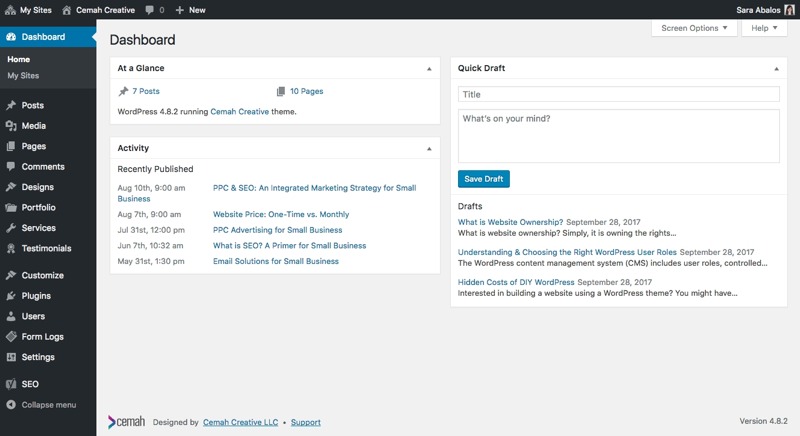 Screenshot of WordPress content management system licensed to the website owner
