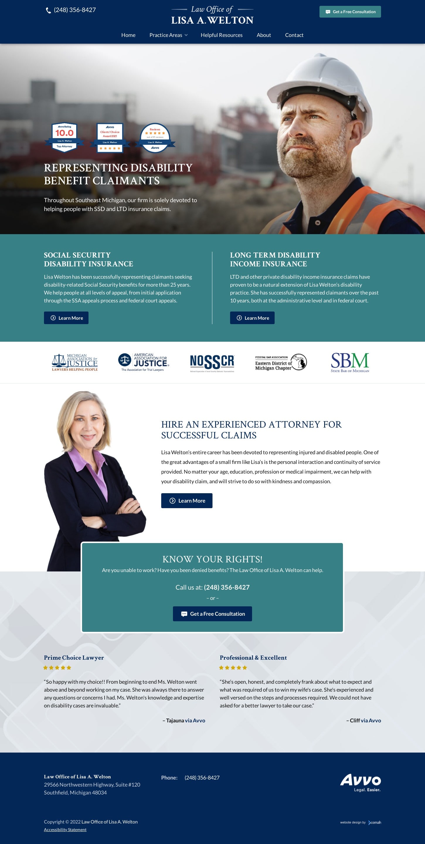 screenshot of Law Office of Lisa A. Welton's website homepage