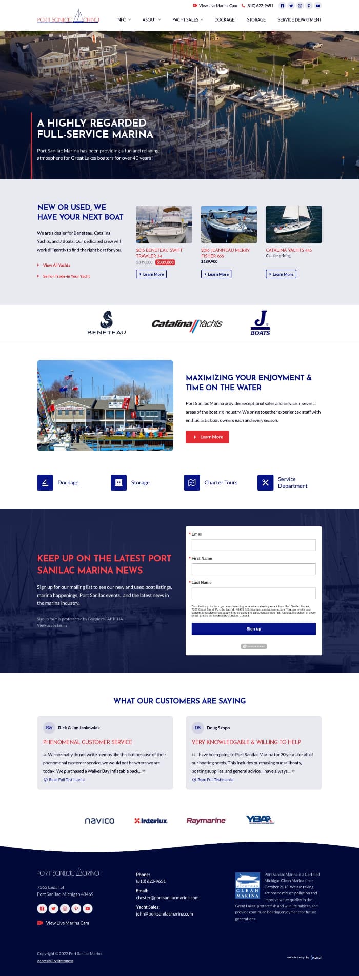 desktop screenshot of Port Sanilac Marina website homepage