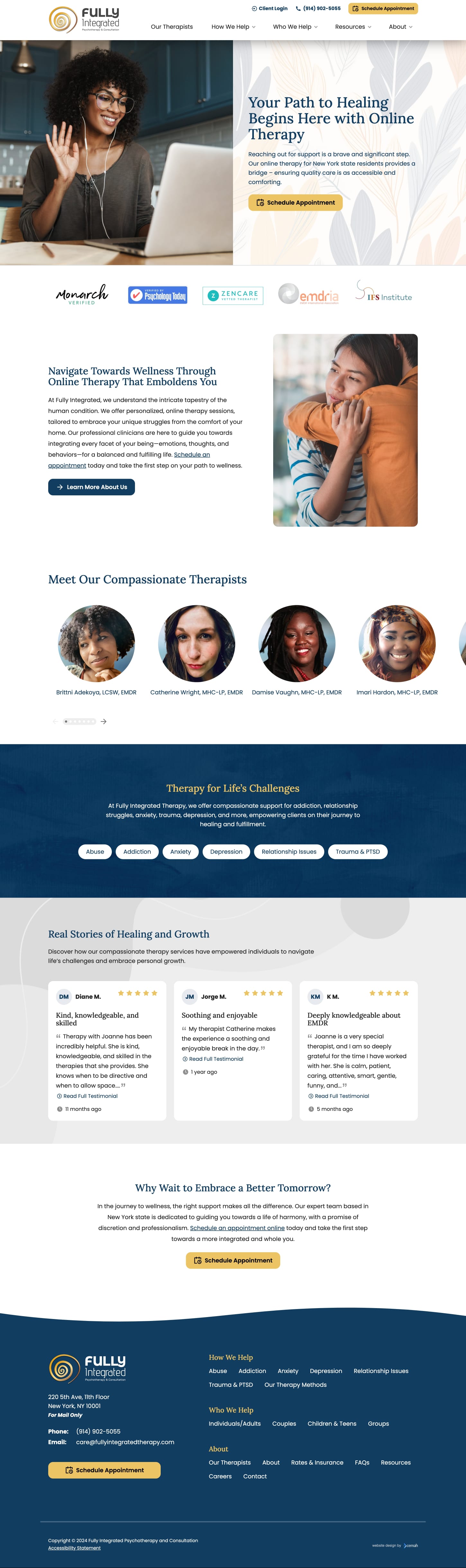 desktop screenshot of Fully Integrated Therapy's website homepage