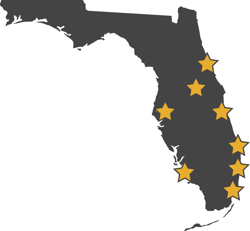 illustration of florida with stars marked on cities serviced