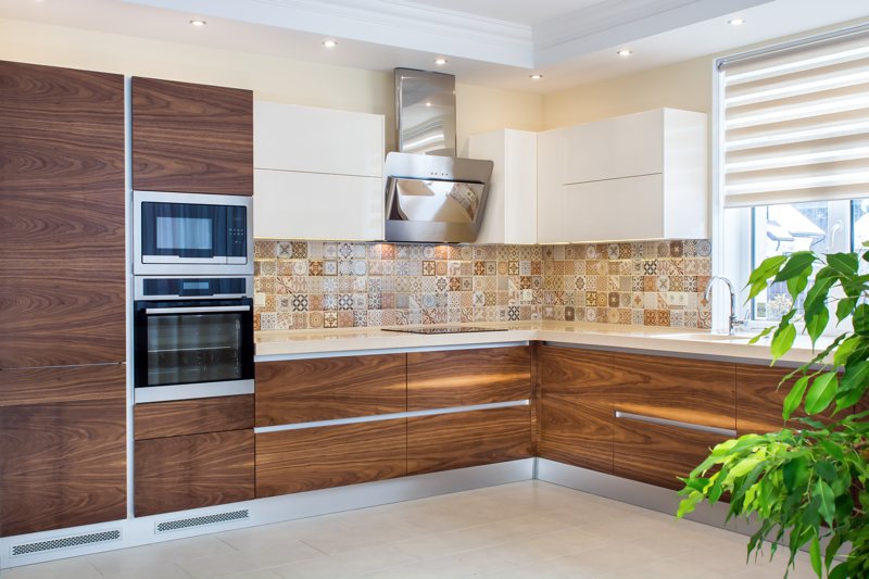 Striking Kitchen Cabinet Refacing With Walnut Veneer 